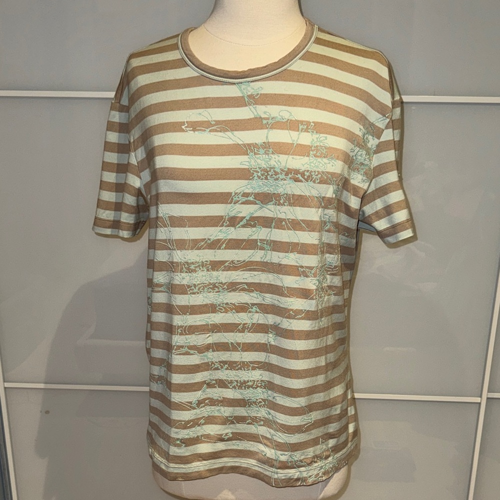 Gianfranco Ferre Brown and light green Striped Short Sleeve Tee